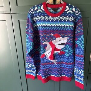 Blizzard Bay Sweater Mens M Nordic Fair Isle Shark Santa Ugly Christmas Crewneck